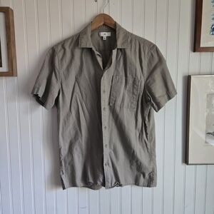 BP Casual Gray Green Linen Button Down Short Sleeve Shirt